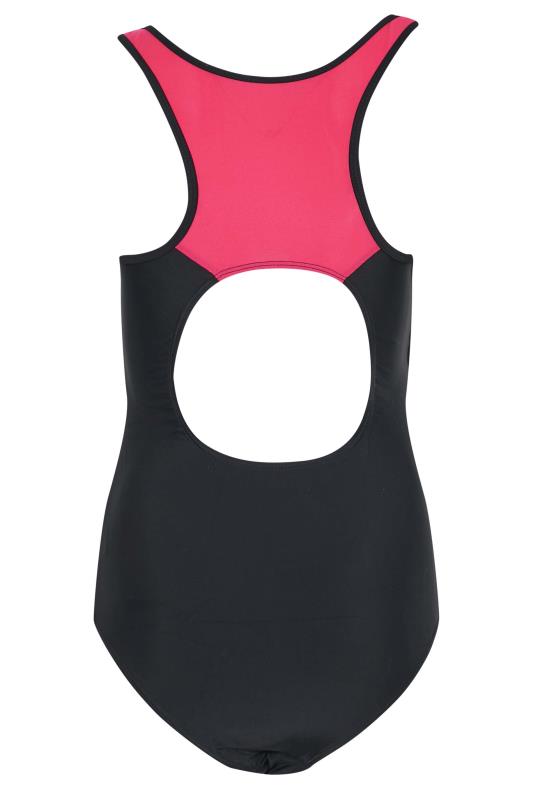 LTS Tall Women's Black & Pink Contrast Active Contour Swimsuit | Long Tall Sally 7