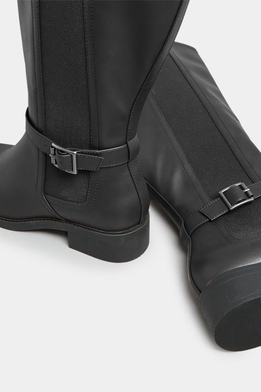 Black Faux Leather Buckle Knee High Boots In Wide E Fit & Extra Wide EEE Fit | Yours Clothing 5