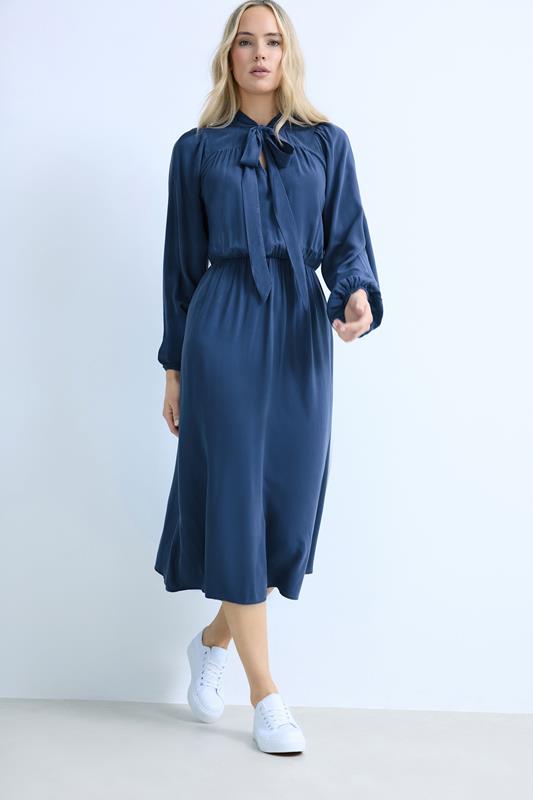 Tall  LTS Tall Blue Acid Wash Tie Neck Midaxi Dress