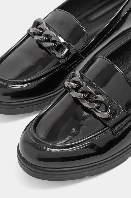 Black Chain Detail Flatform Loafers In Wide E Fit | Yours Clothing 4