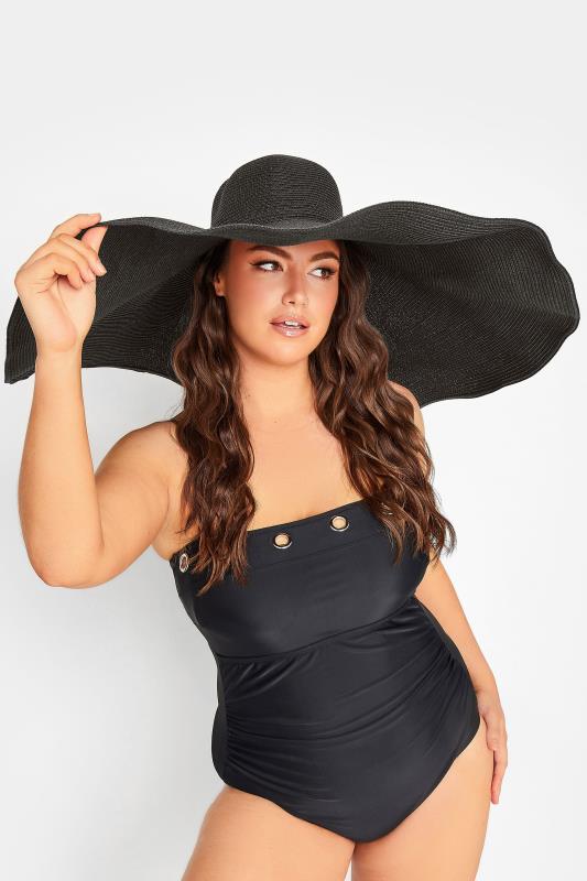 Black Oversized Brim Straw Hat | Yours Clothing  2