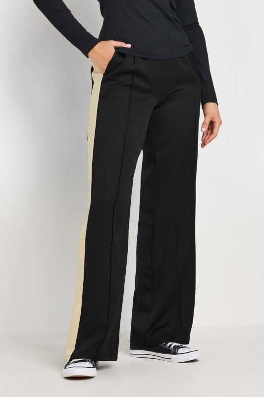 LTS Tall Black & Natural Brown Side Stripe Front Seam Wide Leg Trousers | Long Tall Sally 2