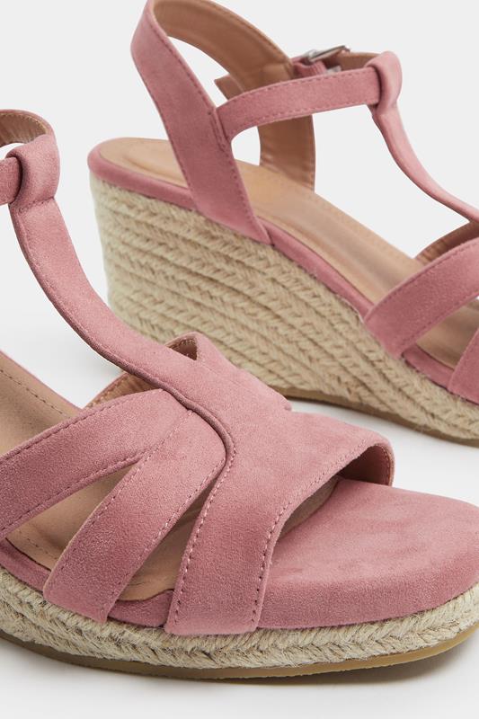 Pink Faux Suede T-Bar Wedge Sandals In Wide E Fit | Yours Clothing 5