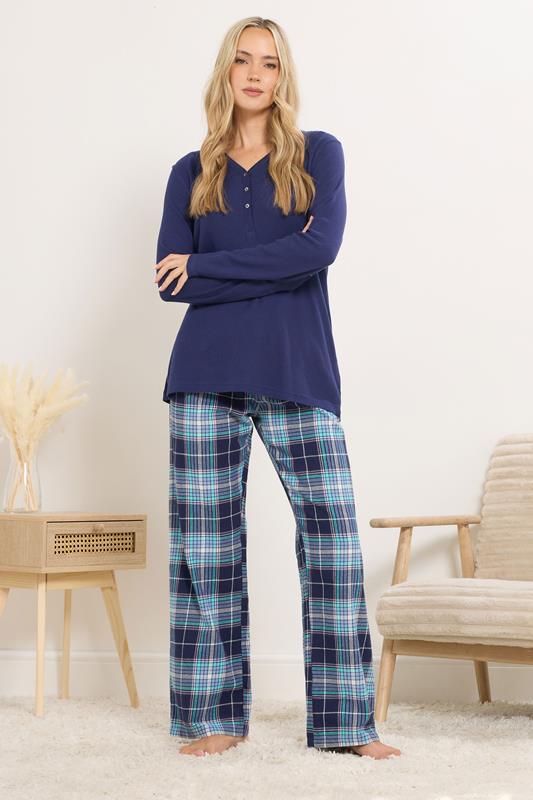 LTS Tall Blue Cotton Check Pyjama Bottoms | Long Tall Sally 1