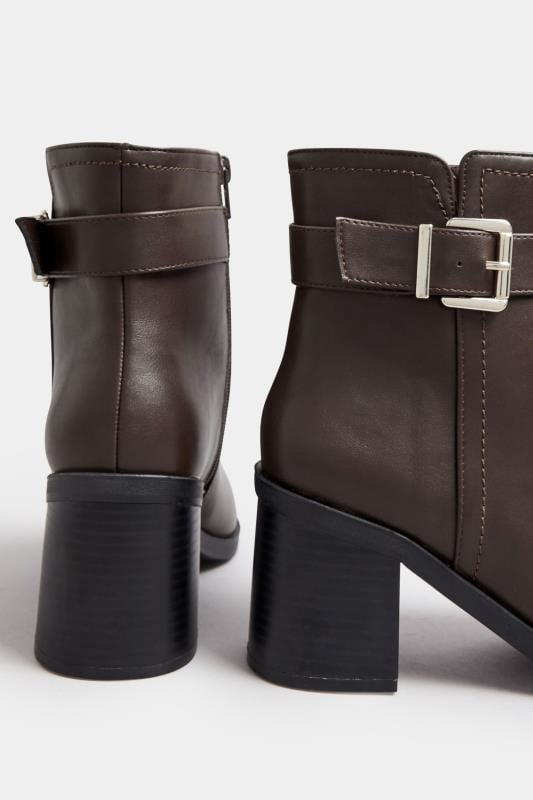 Brown Faux Leather Buckle Detail Ankle Boots In Extra Wide EEE Fit | Yours Clothing 4