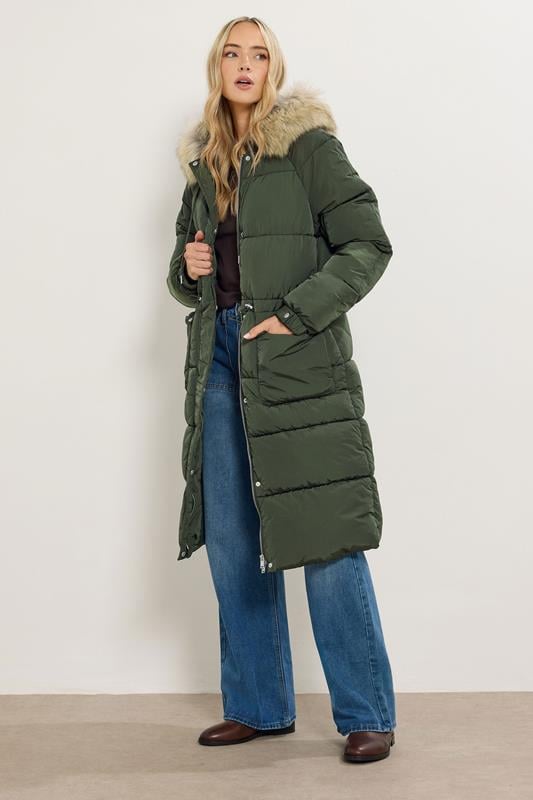LTS Tall Khaki Green Padded Midi Coat | Long Tall Sally 3