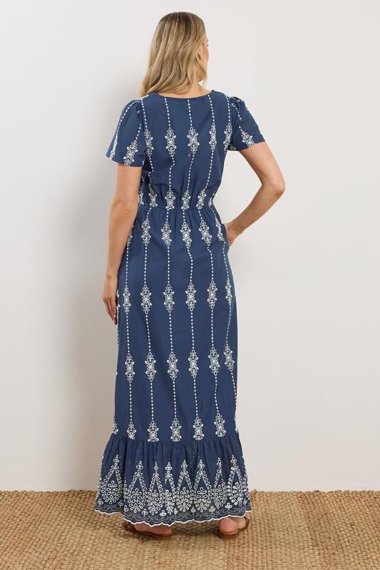 LTS Tall Women's Navy Blue Floral Embroidered Cotton Maxi Dress | Long Tall Sally 4