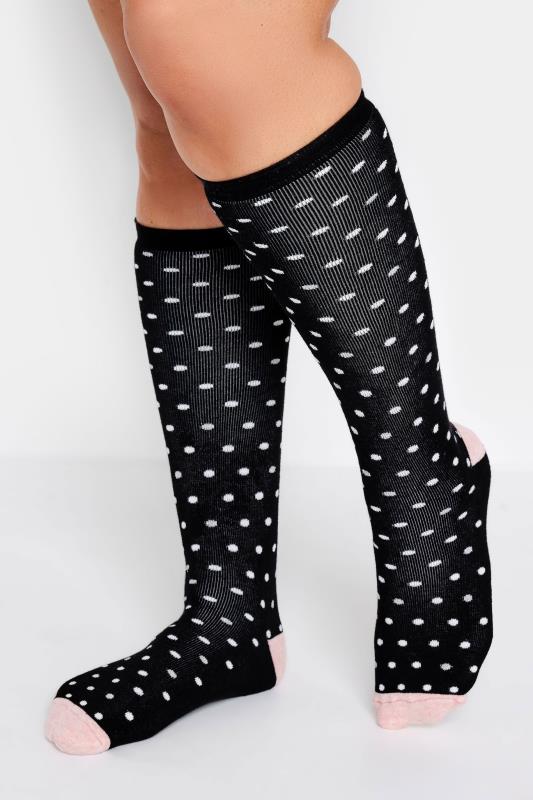 YOURS 2 PACK Black Stripe & Spot Print Welly Socks | Yours Clothing 3