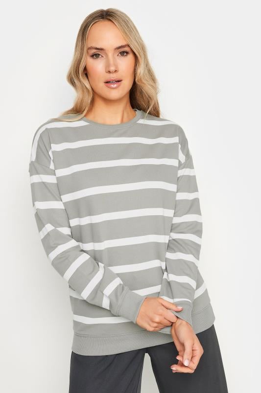 LTS Tall Grey Crew Neck Stripe Sweatshirt Long Tall Sally