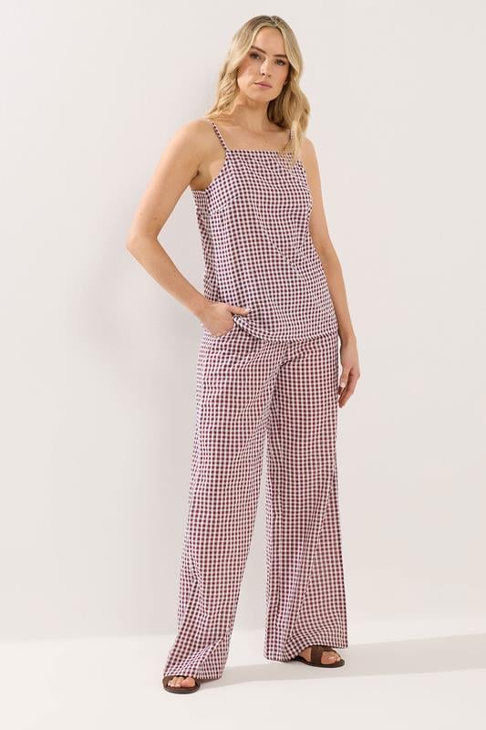  LTS Tall  Set Burgundy Red Gingham Cotton Vest Top & Trousers