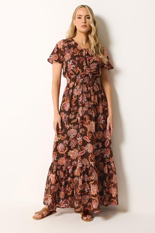  LTS Tall Brown Floral Shirred Waist Maxi Dress
