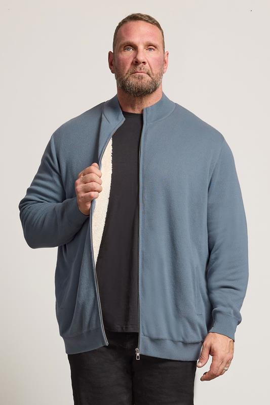 BadRhino Big & Tall Blue Knitted Borg Zip Up