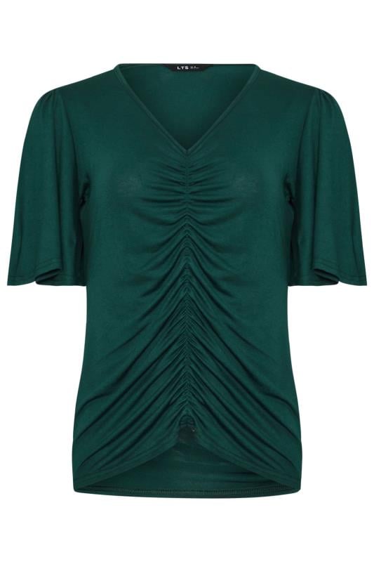 LTS Tall Women's Dark Green Angel Sleeve Ruched Top | Long Tall Sally 1