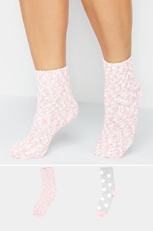 Plus Size  YOURS 2 PACK Pink & Grey Cosy Textured Ankle Socks