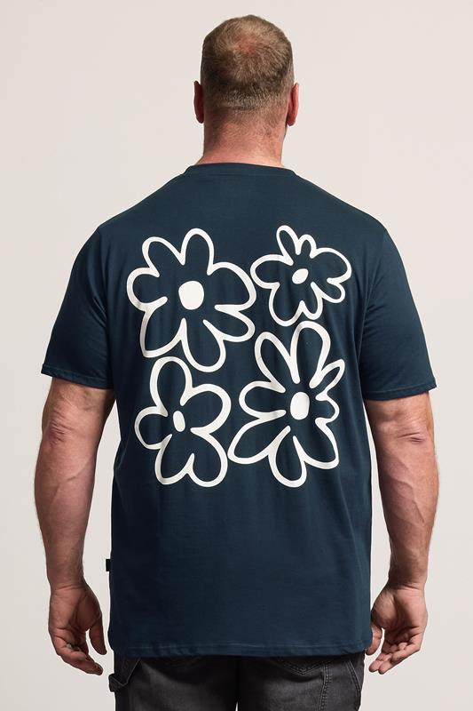BadRhino Big & Tall Navy Blue Extra Long Flower Graphic T-Shirt | BadRhino 2
