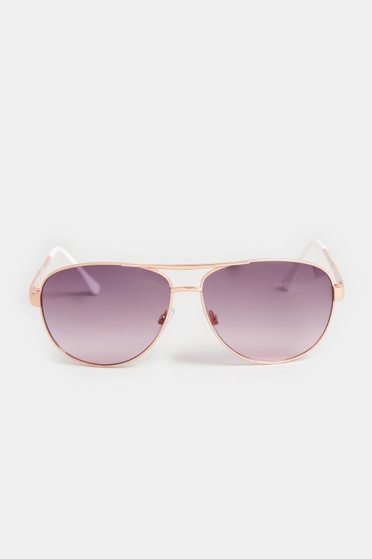 Gold Tone & White Aviator Sunglasses | Yours Clothing 3