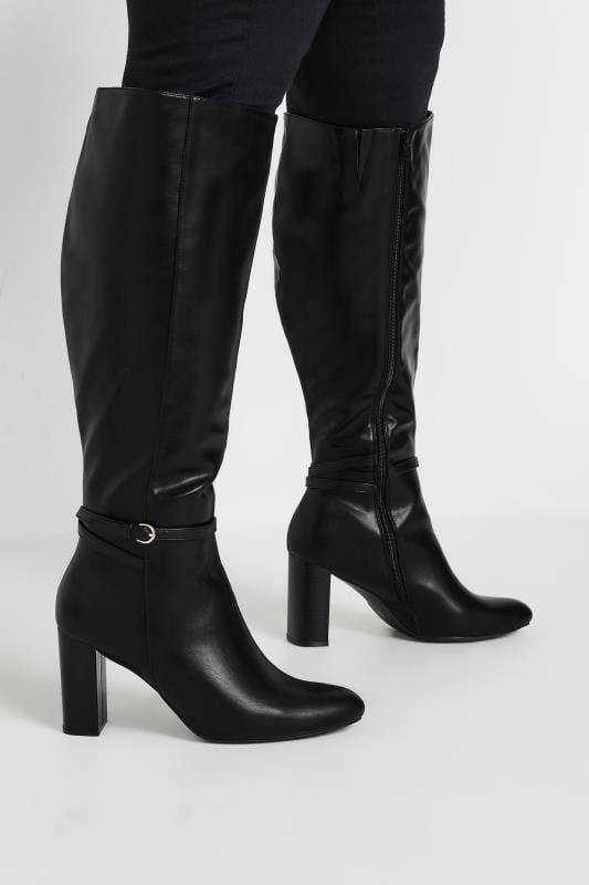 Black Heeled Knee High Boot In Extra Wide EEE Fit | Yours Clothing 1