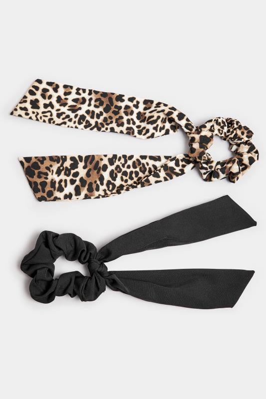 2 PACK Natural Brown Leopard Print Hair Scrunchies | Yours Clothing  1