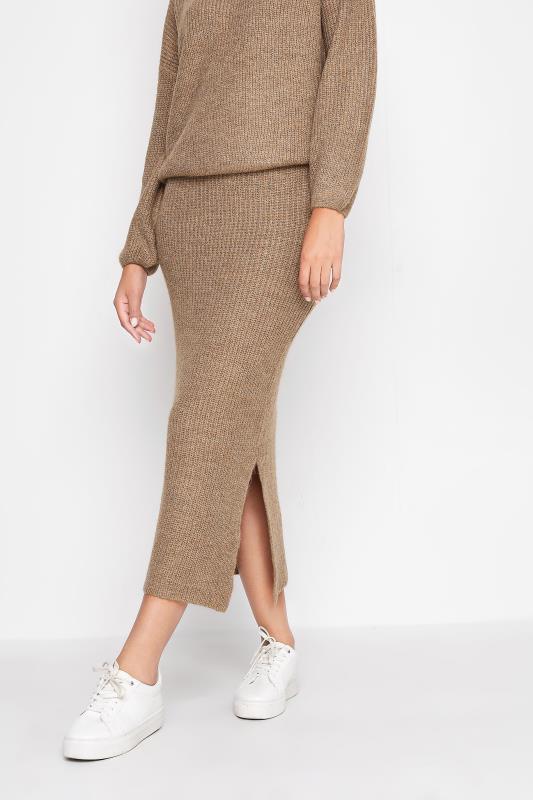 Tall  LTS Tall Beige Brown Midi Knitted Skirt