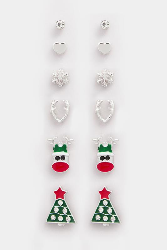 6 PACK Silver Tone Novelty Christmas Earrings Set | Yours Clothing 3