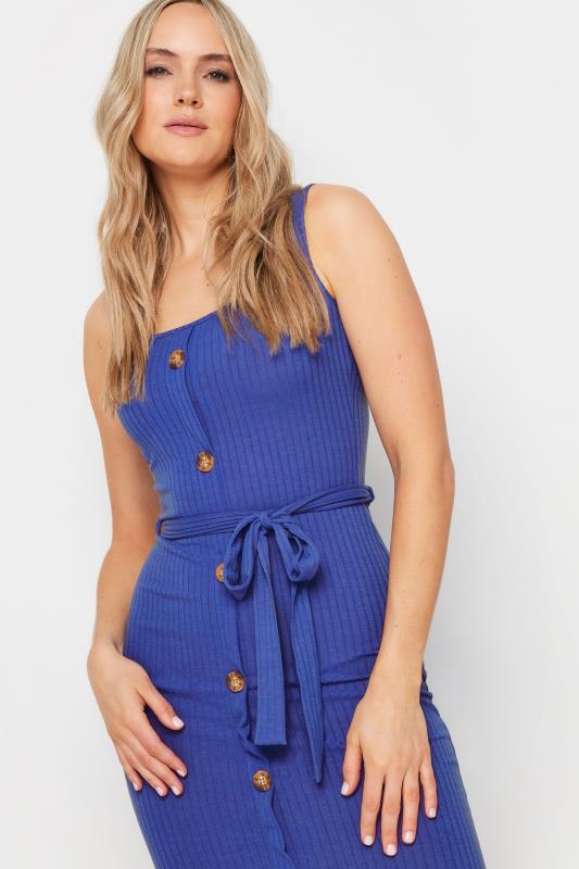 LTS Tall Women's Blue Ribbed Button Through Maxi Dress | Long Tall Sally 2