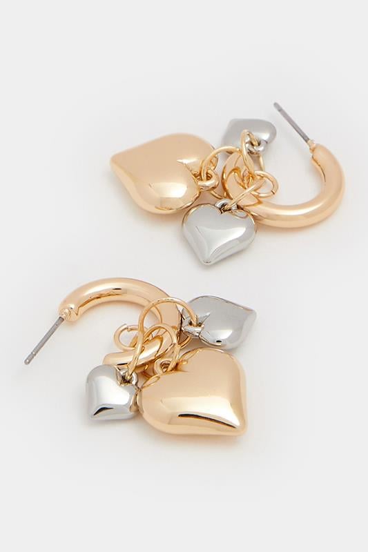 Gold Tone Heart Charm Huggie Earrings | Yours Clothing 2