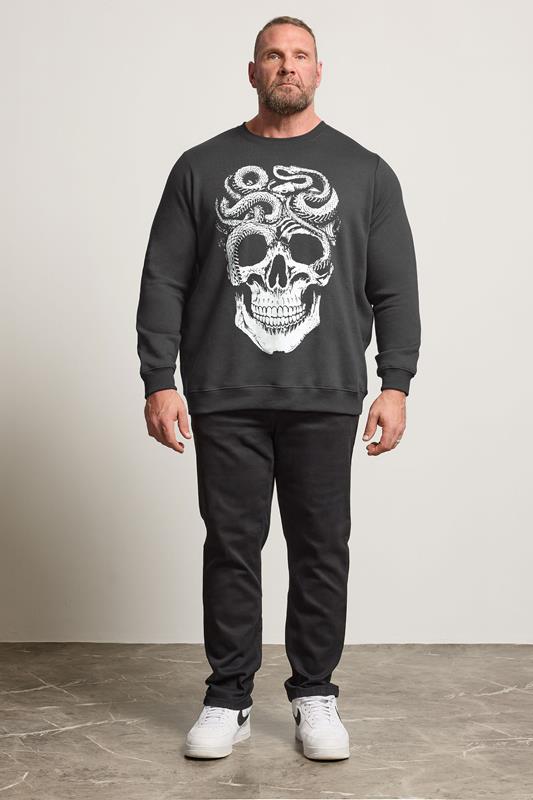 BadRhino Big & Tall Ebony Grey Skull & Snake Graphic Sweatshirt | BadRhino 1