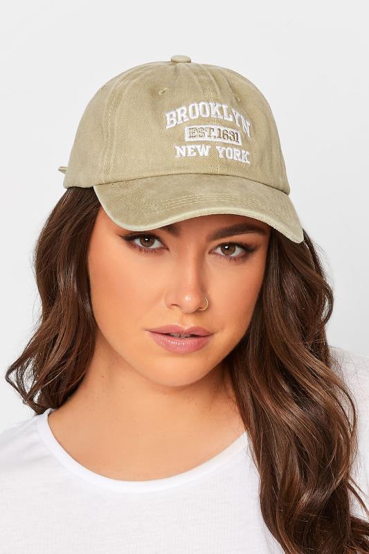 Beige Brown 'Brookyln New York' Slogan Cap | Yours Clothing  1