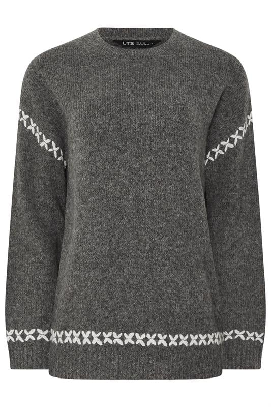 LTS Tall Grey Knitted Cross Stitch Jumper | Long Tall Sally 5
