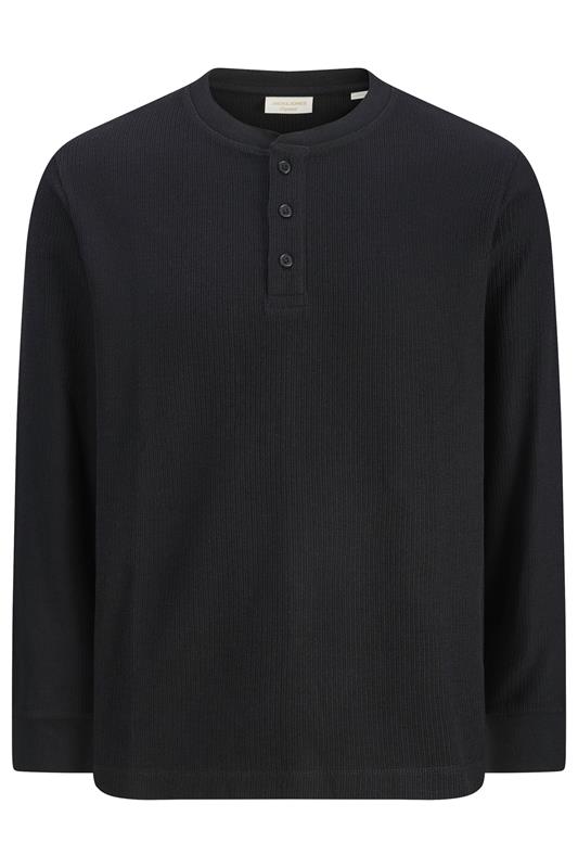 JACK & JONES Big & Tall Black Long Sleeve Henley T-Shirt | BadRhino 3