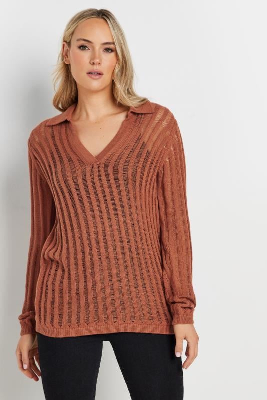 LTS Tall Womens Rust Orange Collared Crochet Jumper | Long Tall Sally 6