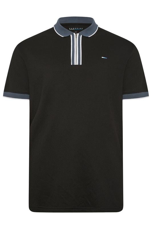 BadRhino Big & Tall Navy Blue Waffle Texture Zip Polo Shirt | BadRhino 6