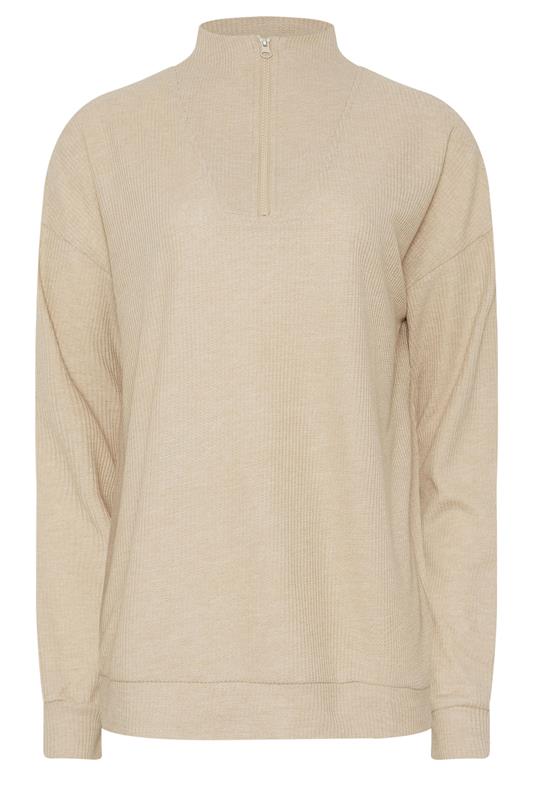 LTS Tall Beige Brown Waffle Quarter Zip Lounge Top | Long Tall Sally 5