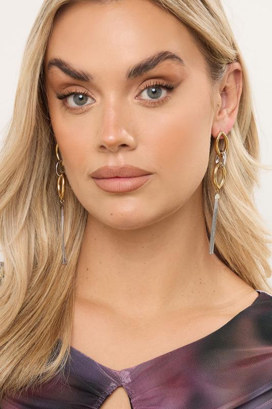 Silver Tone Mixed Metal Long Tassel Earrings | Yours Clothing 1