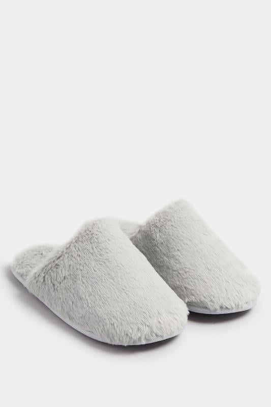 Plus Size  Yours Grey Plush Faux Fur Mule Slippers