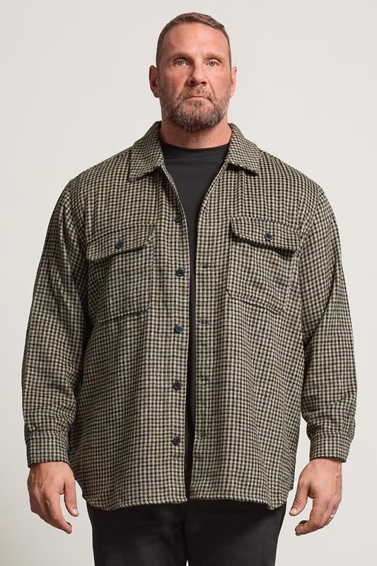 JACK & JONES Big & Tall Black Check Long Sleeve Overshirt