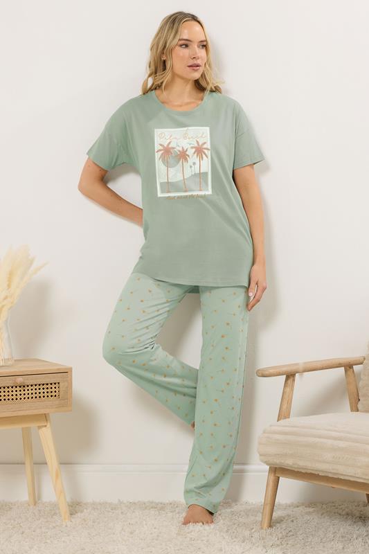 Tall  LTS Tall Light Green 'Palm Beach' Slogan Pyjama Set