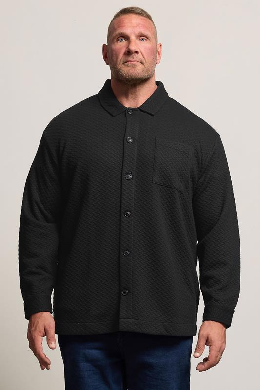 BadRhino Big & Tall Black Jersey Textured Overshirt