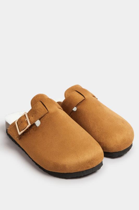 LTS Chestnut Brown Faux Fur Lined Clogs In Standard Fit | Long Tall Sally 2