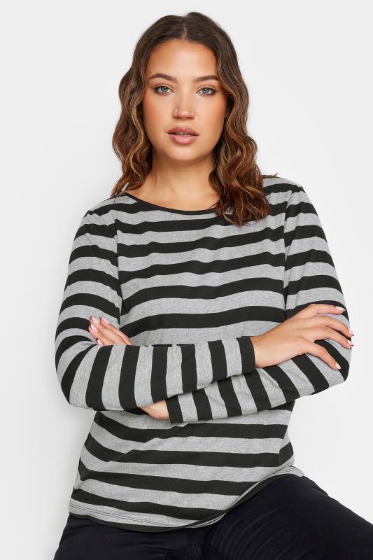 LTS Tall Womens Grey & Black Stripe Long Sleeve Cotton T-Shirt | Long Tall Sally  4