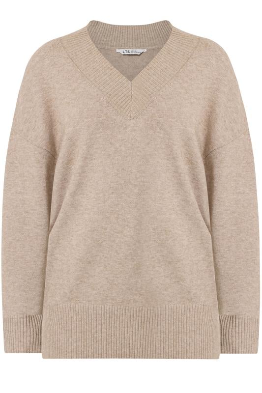 LTS Tall Women's Natural Brown V-Neck Knitted Jumper | Long Tall Sally 5