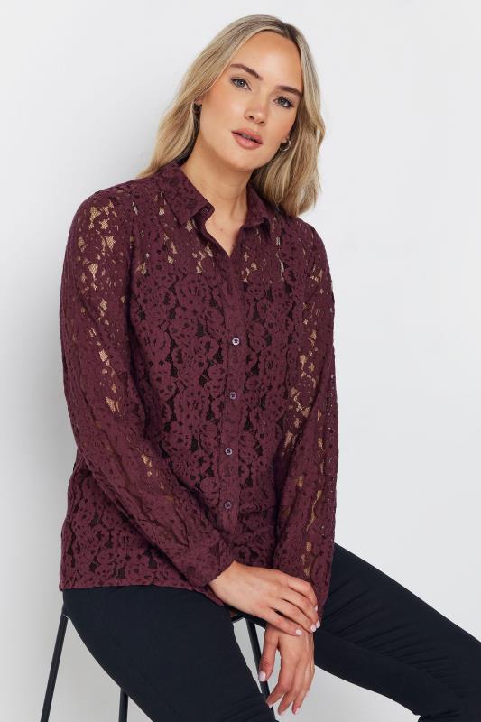 LTS Tall Burgundy Red Lace Long Sleeve Shirt | Long Tall Sally 3