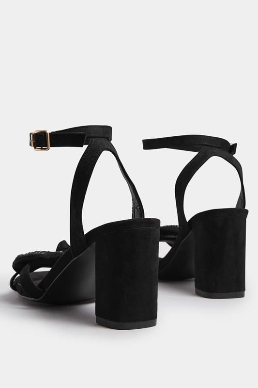 Black Diamante Bow Block Heel Sandals In Extra Wide EEE Fit | Yours Clothing 4