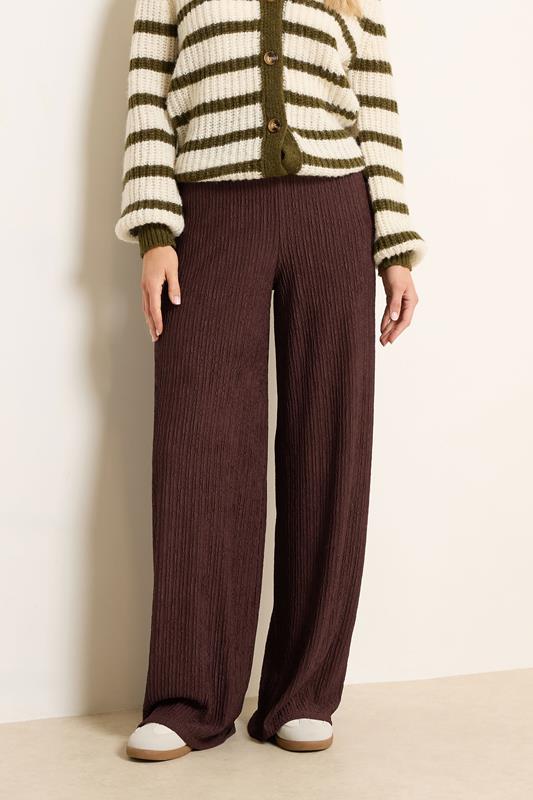 LTS Tall Brown Textured Elasticated Waist Trousers | Long Tall Sally 2