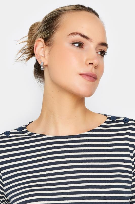 LTS Tall Women's Navy Blue Stripe Print Button T-Shirt | Long Tall Sally  4