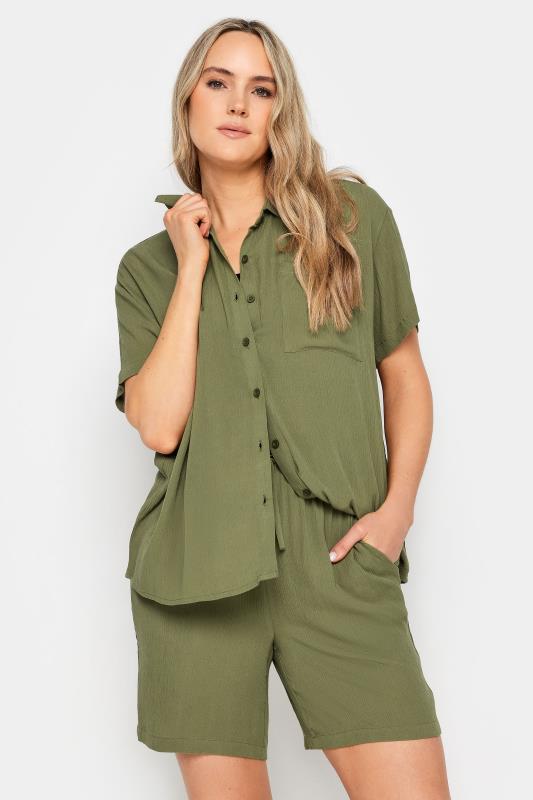 LTS Tall Womens Olive Green Textured Shirt | Long Tall Sallly 1