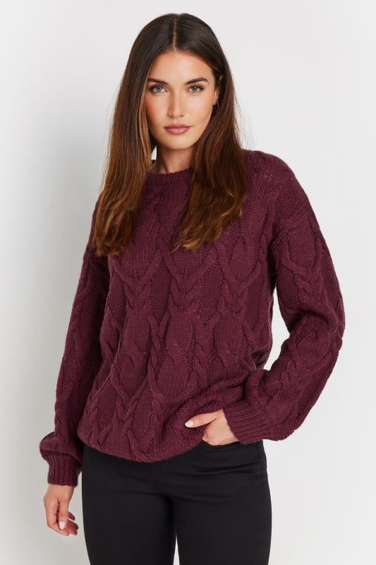 Tall  LTS Tall Burgundy Red Cable Knit Jumper