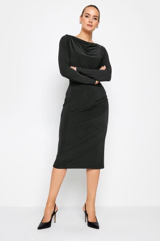 LTS Tall Womens Black Draped Midi Dress | Long Tall Sally  1