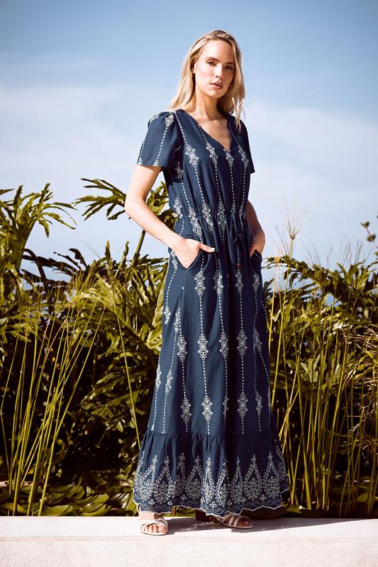 Tall  LTS Tall Navy Blue Floral Embroidered Maxi Dress