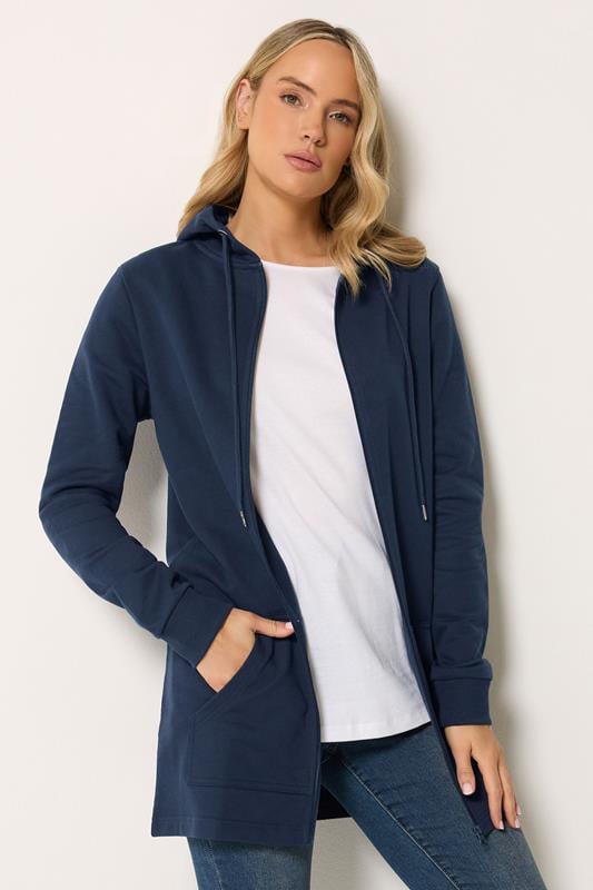  LTS Tall Navy Blue Cotton Longline Zip Hoodie